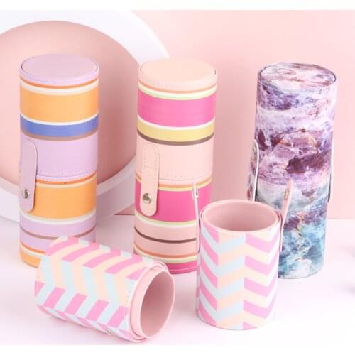 PU Leather Cosmetic Storage Holder Cup Cylindrical Box Makeup Storage Holder Cosmetic Cup Case Box for Makeup Brush