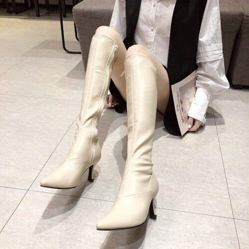 Womens Shoes New Nice Autumn Winter High Heels Vogue Women Boots Pointed Toe Knee-length Gladiator Femme Boots Designer Mujer