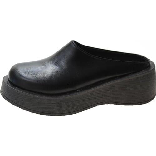 High-heeled Shoes Lady Slippers Women Summer Platform Med Cover Toe Slides On A Wedge Heels Flat Wedges Rubber PU Retro