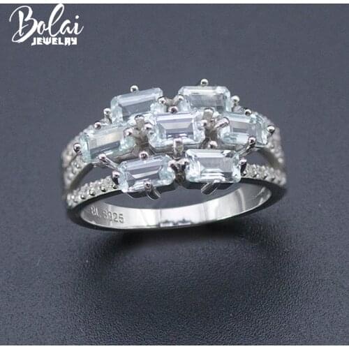 Bolai Natural Brazil Aquamarine Ring 925 Sterling Silver Blue Gemstone Elegant Jewelry for Women Christmas Best Gift 2020 New