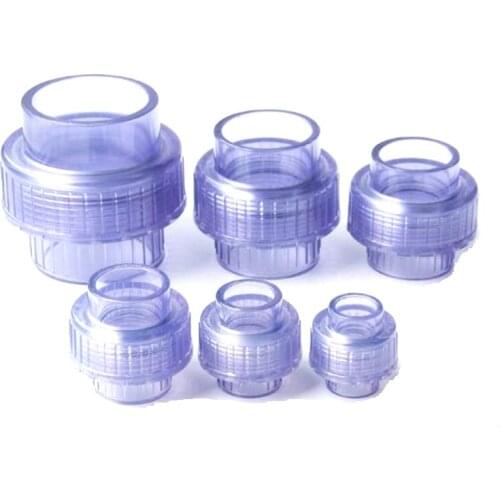 1pc PVC Transparent Straight Union Connector Inner Dia 20-63mm Water Supply Pipe Fittings Garden Irrigation PVC Quick Connectors