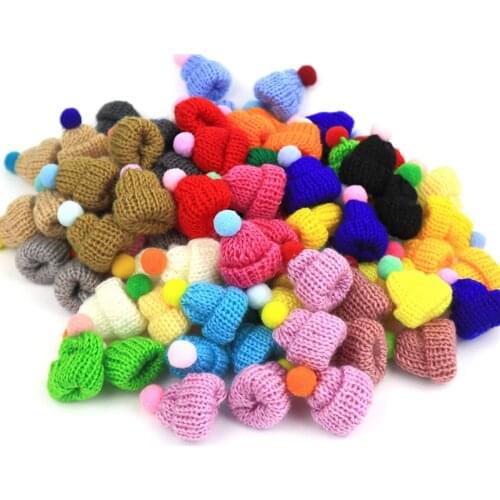 20Pcs Cute Knitting Mini Pompom Hats DIY Craft Supplie Headwear Garment Doll Toys Decortion Children Scrapbooking Arts Small Cap