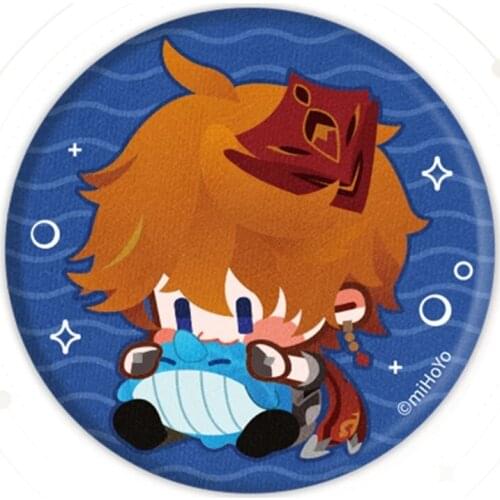 Genshin Accessories Swallowing Whale Game Impact Cosplay Plush Toy Anime Project Tartaglia Devil Tinplate Badge Kids Brooch Xmas