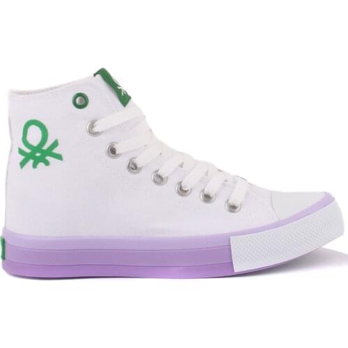 Benetton-White Color Lace-Up Women 'S Sneaker