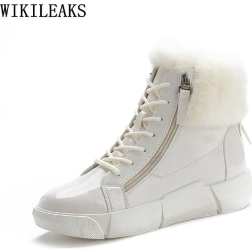 Patent Leather Ankle Boots Platform Shoes Snow Boots Female Women Shoes Low Heels Black Boots Ladies Shoes Zapatos Mujer Zapatos