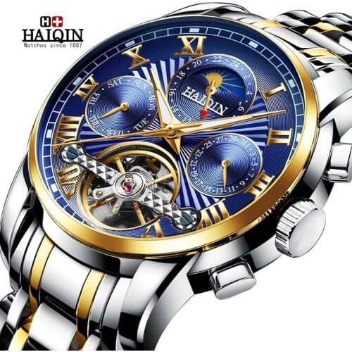 HAIQIN new fashion brand men watch luxury mechanical tourbillon men wristwatches automatic sports watch men Relogio Masculino