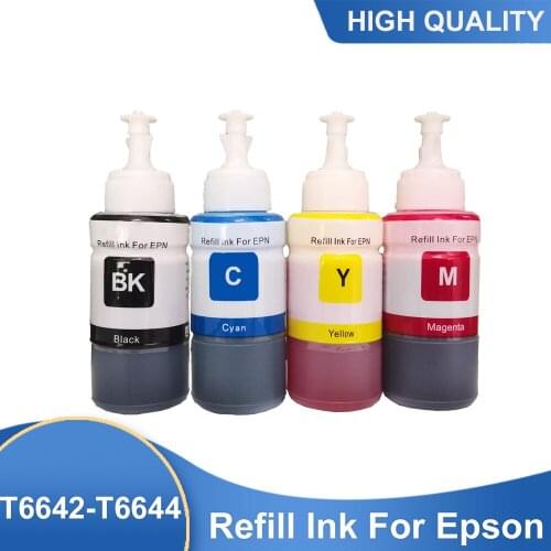 4PCS Printer Ink For T6641 T6642 T6643 T6644 Cartridges For Epson L100 L110 L120 L132 L210 L222 L200 Printer Ink Refill Kit