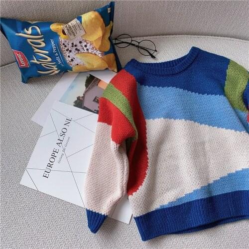 Childrens Winter Clothes Toddler Girls Sweaters Fashion Korean Style Color Matching Pullover Sweater for Boys Kids Casual Tops