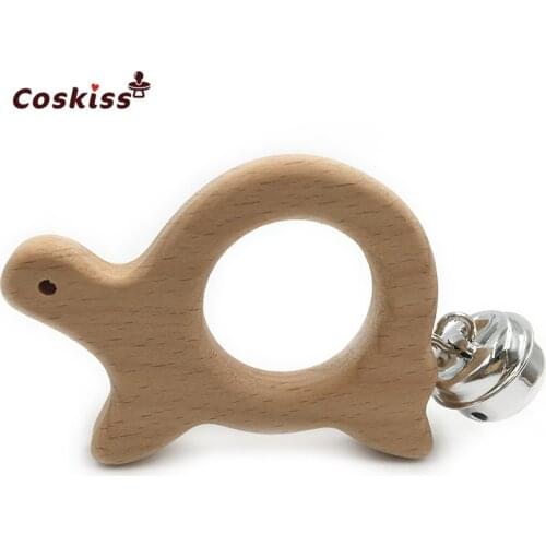 Baby Teether Bells Beech Wooden Tortoise Natural Handmade Wooden Teether DIY Eco-Friendly Safe Newborns Enlightenment Toys