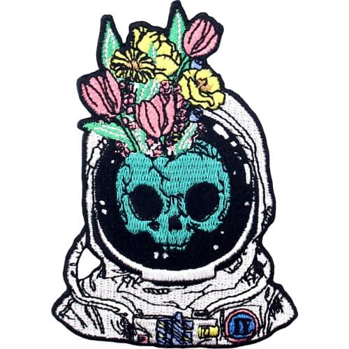 Embird Embroidered Space Man Skull Space Man with Flowers Applique Patches For Baby
