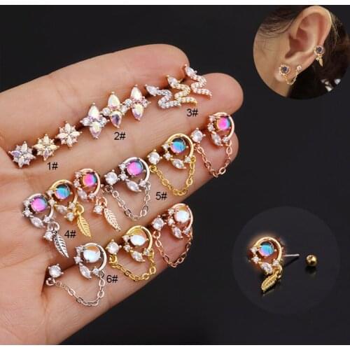 Fantastic Geometric Zircon Metal Chain Stud Earring Women Leaf Earrings For Women Accessories Wholesale Bijoux Femme HS-27