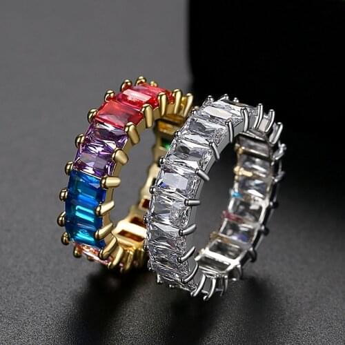 Funmode Fashion Charm Rainbow Cubic Zircon Finger Rings For Women Jewelry Accessories Anillo Hombre Wholesale FR161