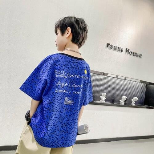 Big Boys Cotton T-shirts 2021 Summer New Kids Korean Dots Smiley Print Tees 3-10 Years Baby Boys Fashion Casual Loose T Shirts