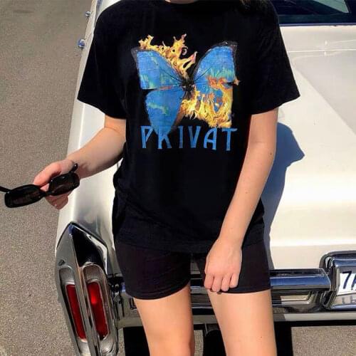 Hip Hop T Shirt Women Plus SizeTops Butterfly Printed Graphic Tee Harajuku Shirt Short Sleeve Cotton Summer Tops