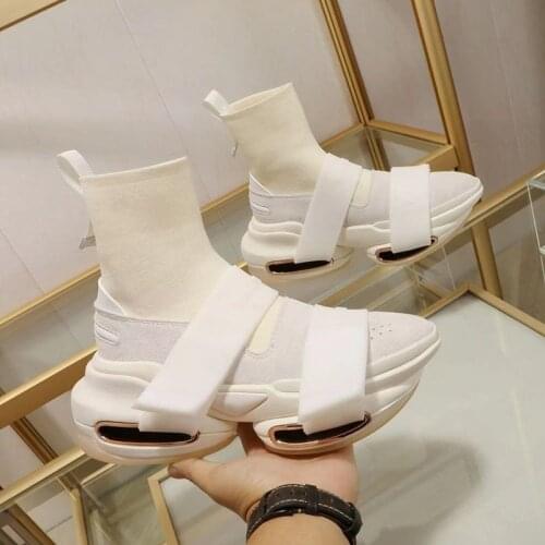 Thick Bottom Wedge Heels Sock Boots Bandage Design Solid Color Luxury Sneakers Outdoor Basketball Sport Shoes Platform Sneakers