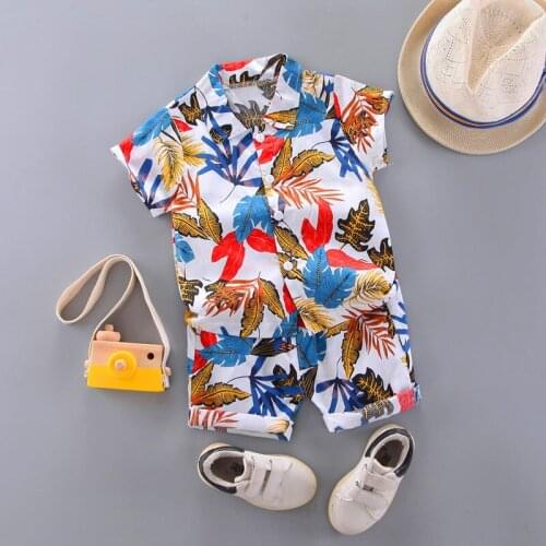 Summer Children Clothing Baby Boys Girls Print Full Leaf Lapel Short Sleeve Shirt Shorts 2Pcs/Set Kids Infant Toddler Tracksuit