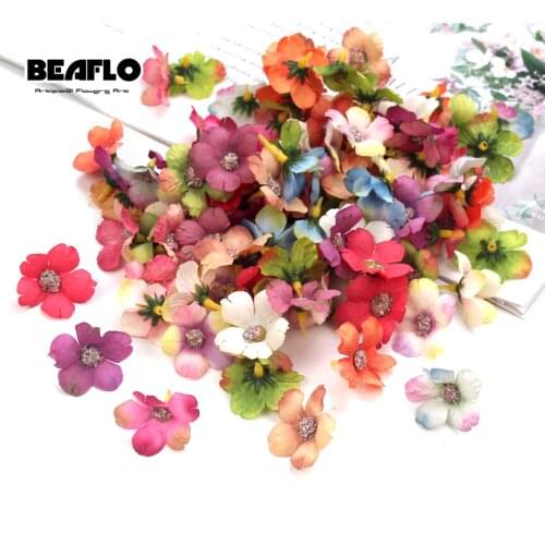 50pc Mini Silk Artificial Flower Head Peach Blossom For Crown Wedding Garland Home Decoration Handmade DIY Craft Headdress