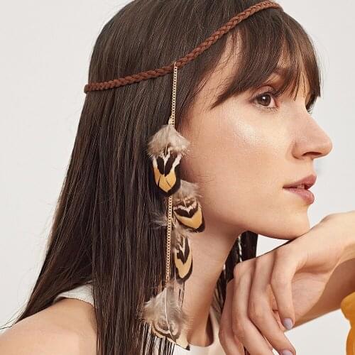 Fashion Beautiful Boho Style Feather Headband Headdress Tribal Hair Feather Rope Headpieces Hippie Party Tassel Hair Jewelry