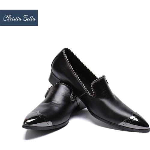 Christia Bella Fashion Luxury Pearl Designer Men Smoking Slippers Shoes Wedding Party Shoes Metal Tip Mens Loafers Plus Size