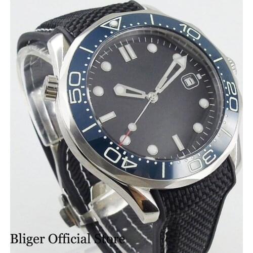 BLIGER New Sterile Automatic 41mm Mens Watch With Date Window Sapphire Crystal Silver Color Case