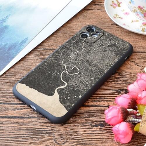 For iPhone Bangkok Map Ink Lines 2 Print Soft Matt Apple iPhone Case
