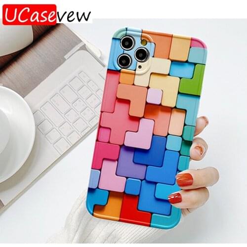 For iPhone 12 Mini 11 Pro Max Luxury Rainbow Cube Phone Case For iPhone X XR XS SE 2020 8 7 Plus Soft Silicone Protection Cases