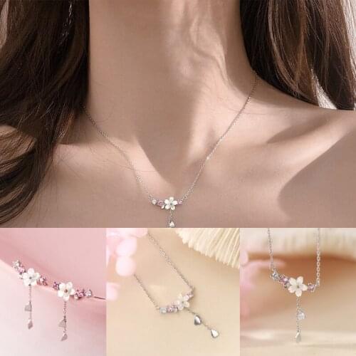 A Girl' New Necklace Simple Shell Pink Cherry Tassel Necklace Temperament Flower Wild Sweater Round Necklaces