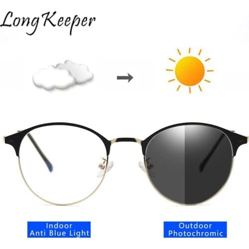 Semi Rimless Photochromic Glasses Men Anti Blue Light Blocking Glasses Color Changed Polarized Sunglasses Women Computer Glasses