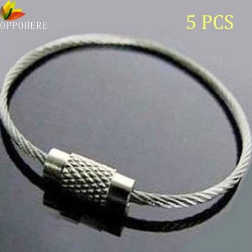 OPPOHERE 5pcs/lot Cheap Wire Rope Key Chain Stainless Steel Wire Keychain Carabiner Cable Key Ring Outdoor Hiking