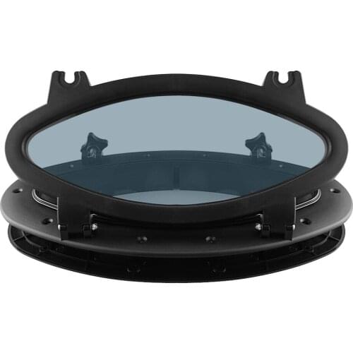 Oval Boat Porthole Window with Black ABS Plastic Trim Port Hole & Tempered Glass - 400x200mm/15.75x7.87inch
