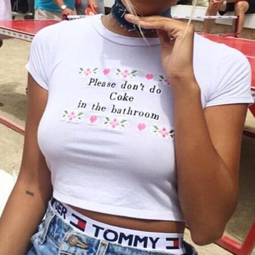 Please don't in the bathroom Crop Tops Women Sexy Fashion Clothing T-Shirt graphic Summer tshirt quote Plus Size Cropped tees