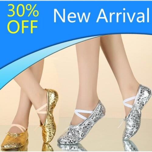 Discount PU Upper Gold Silver Colors Womens Belly Dance Shoes Suede Split Soles Girls Soft Ballet Dance Shoes Pointe Shoes