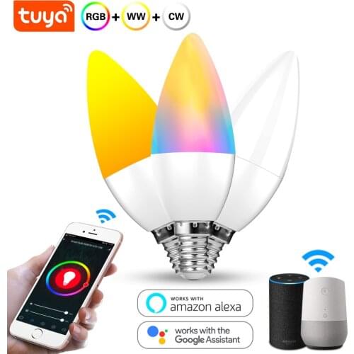 Tuya APP E14 Smart Bulb RGB+White+Warm White Wifi Led Lamp 5W 110V 220V Work With Alexa Google Home 500LM Smart Life Lighting