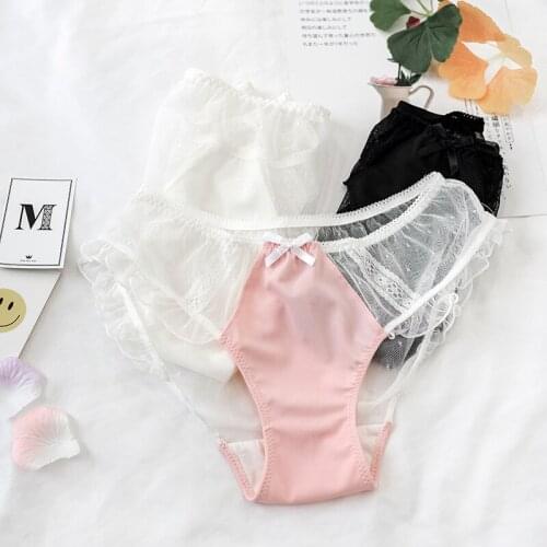 Girls' Thin Milk Screen Yarn Sexy Low Waist Pure Cotton Womens Underwear pink black Panties Briefs