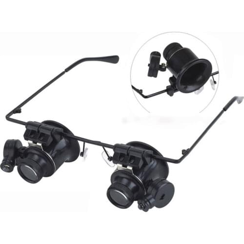 20X Magnifying Glass Double LED Lights Eye Glasses Lens Magnifier Loupe Jeweler Watch Repair Tools Black Repair Magnifier