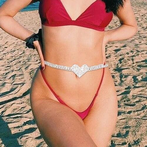 Fashion Charm Crystal Heart Waistband Chain Belt Body Chain for Women Summer Beach Luxury Rhinestone Belly Waist Chain Jewelry