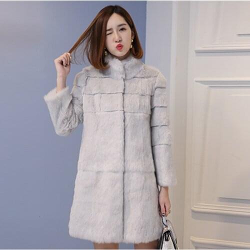 Real genuine natural full pelt whole skin rabbit fur coat women fashion stand collar jacket custom any size