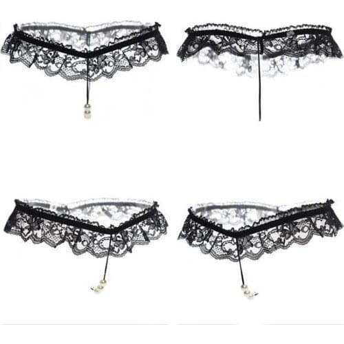 Women Erotic Thin Open Crotch Thong G-Strings Sexy Lace Floral Pearls Massaging Crotchless Panties Lingerie Hollow Out 6 Colors