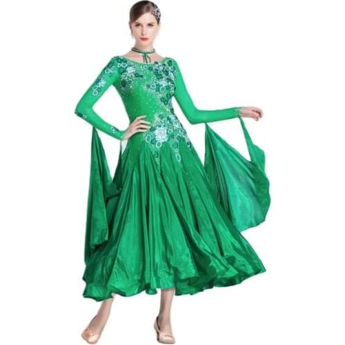 B-18412 Rhinestone Modern Dance Ballroom Costumes Competition Dresses Women long sleeves National Standard Dance Dress