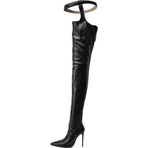 Pointed Head Sexy Belt Buckle Nightclub Performance Over The Knee Boots Super High Heel Wearable Sleeve Pole Dance Female Boots