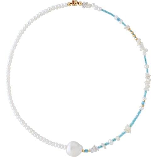 Korea style natural pearls necklace handmade asymmetrical design choker For Women bohemian neck accessories gift beaded ожерелье