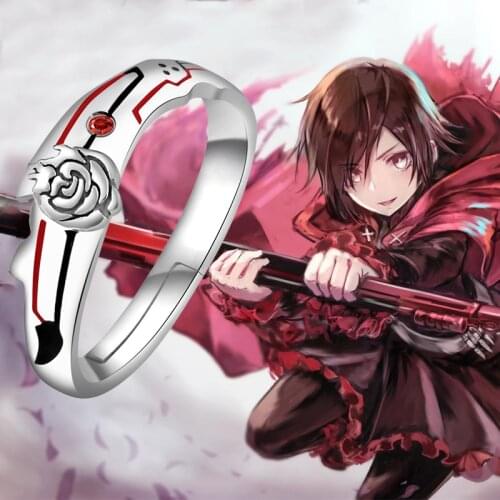Anime RW-BY Ruby Rose Flower S925 Sterling Silver Adjustable Finger Ring Cosplay Accessory Jewelry For Women Men Birthday Gifts