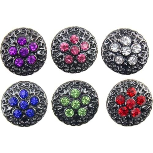 10pcs/lot Mixed Colors & Pattern 12mm Snap Button Jewelry Rhinestones Metal Snap Fit Snap Bracelet Necklace Jewelry Accessories