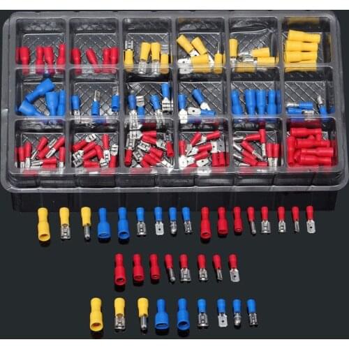 120pcs Assorted Full Insulated Fork U-type Set Terminals Connectors Assortment Kit Electrical Crimp Spade Ring 10-22AWG