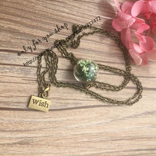 5pcs Glow in the Dark Luminous moss Glass Globe Pendant Necklace nature moss wish necklace 70cm