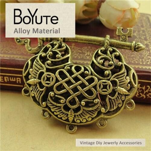 BoYuTe (5 Pieces/Lot) 43*51MM Zinc Alloy Materials Antique Bronze Plated Lucky Lock Pendant Key Jewelry Accessories Wholesale