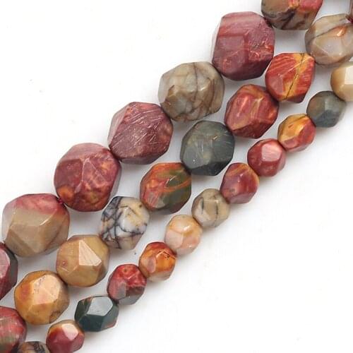 15"6/8/10mm Natural Stone Beads Faceted Picasso Jaspers Spacers Beads DIY Bracelet Necklace Charms for Jewelry Making