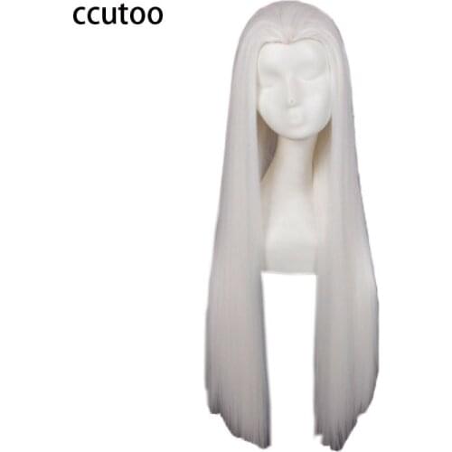 Ccutoo 80cm/32" White Womens Female Long Straight Slicked Back Styled Synthetic Hair Cosplay Costume Wigs For Party Halloween