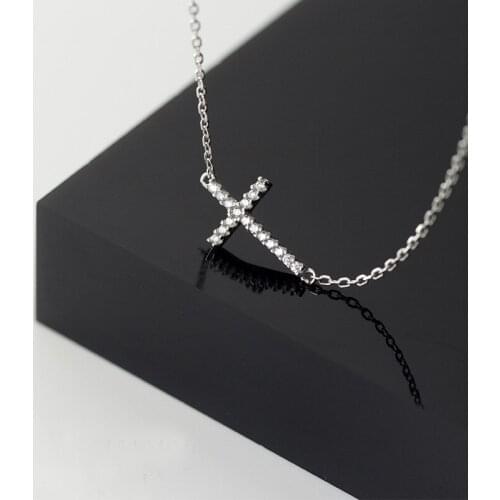 100% Real 925 Sterling Silver Sideways Cross Choker Necklaces Dainty Zircon Cross Chokers for Women Birthday Christmas Gifts