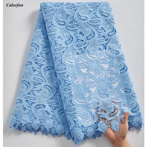 Sky Blue African Guipure Lace Fabric Embroidery Soft Water Soluble Cord Lace Fabric For Dress 2021 Nigerian Lace Y2413